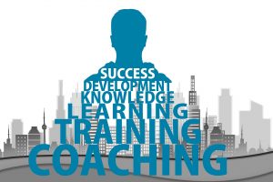 Skyline mit Beratung, Training, Coaching, Learning, Knowledge, Development, Success
